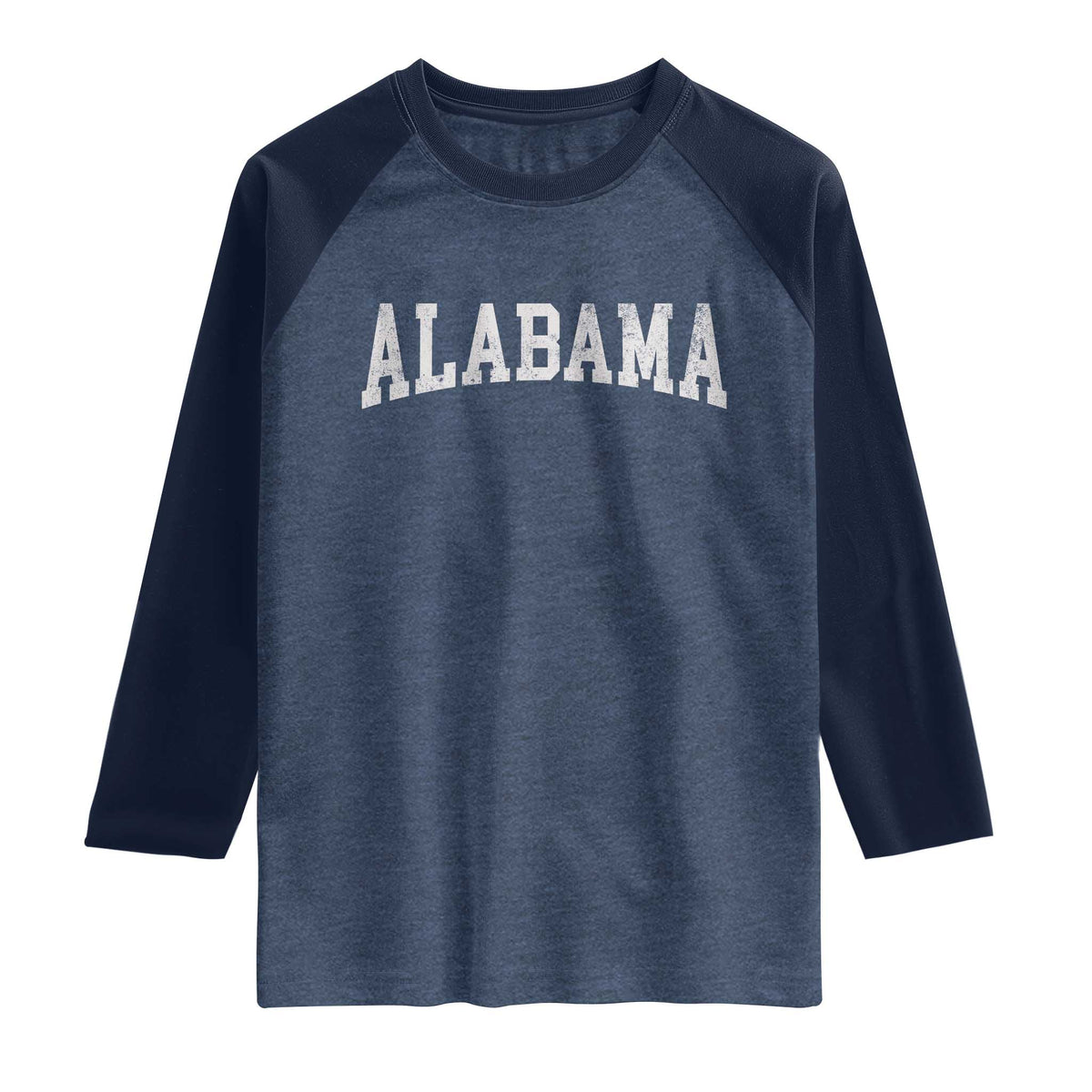 Alabama Fan Raglan Shirt Vintage Bold Sport State Letters AL Game Day TS11 Heather Denim Navy Print Your Wear