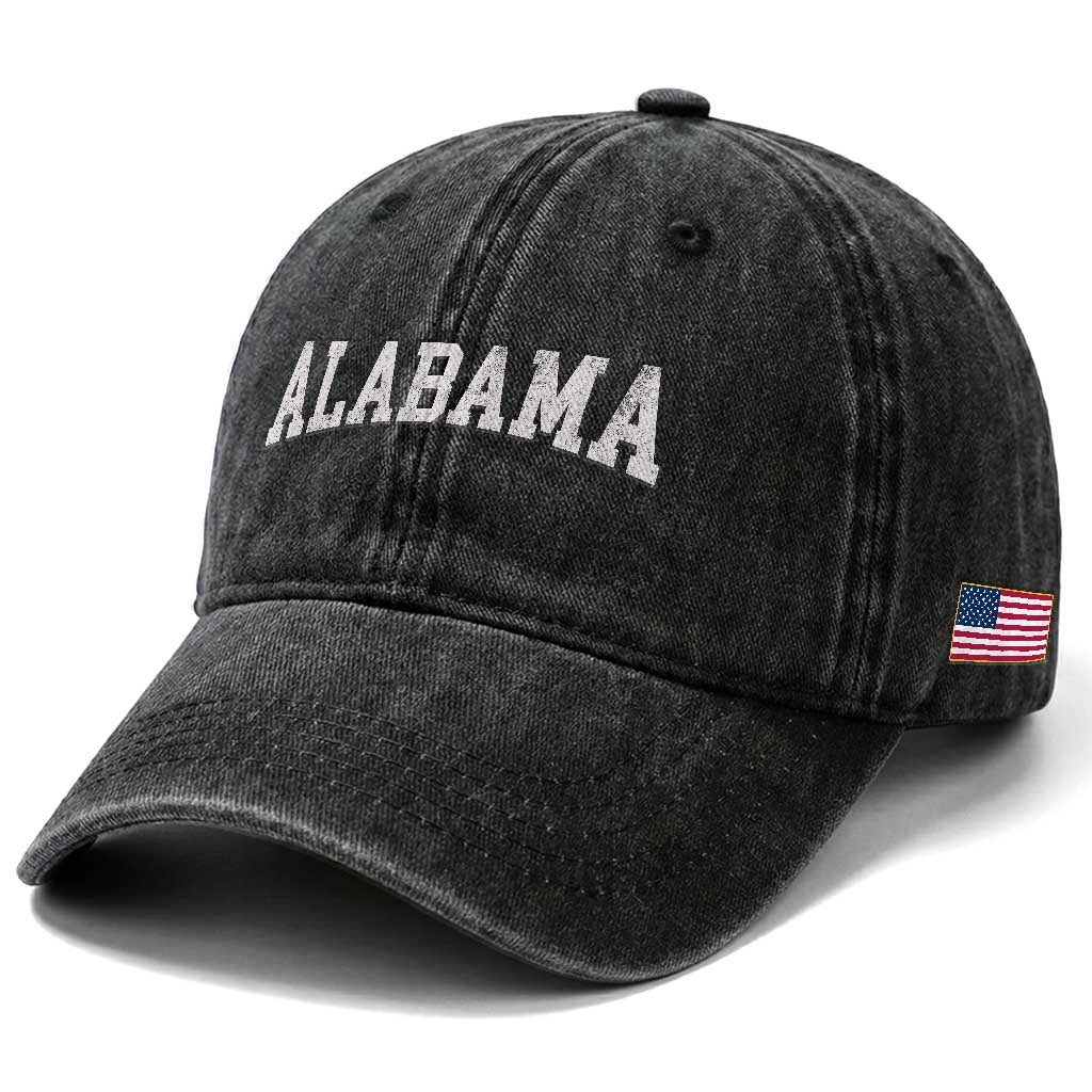 Alabama Fan Washed Cotton Baseball Cap Vintage Bold Sport State Letters AL Game Day TS11 Print Your Wear