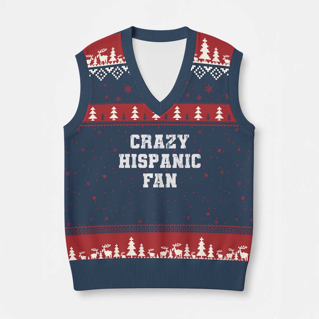 Crazy Hispanic Fan V-Neck Knit Sweater Vest Funny Basketball Latino Pride TS11 Navy Red Print Your Wear