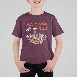 Summer Vacation T Shirt For Kid Life Is Better At The Beach Funny Skeleton TS11 Maroon Print Your Wear