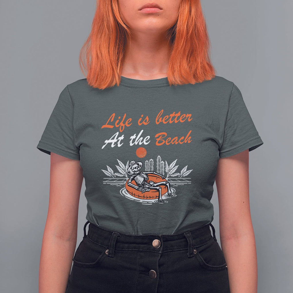 Summer Vacation T Shirt For Women Life Is Better At The Beach Funny Skeleton TS11 Dark Heather Print Your Wear