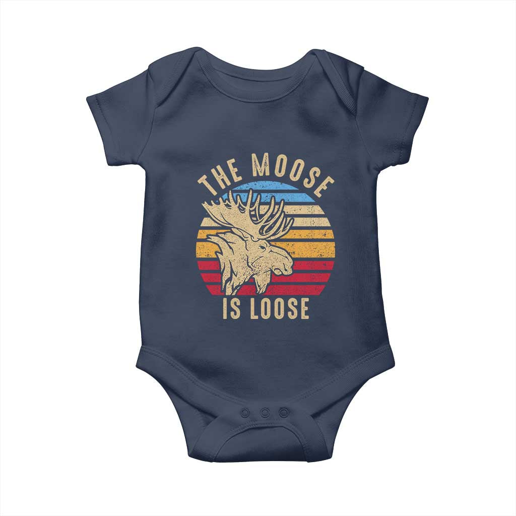 Funny The Moose Is Loose Baby Onesie Moose Lover Retro Vintage TS11 Navy Print Your Wear
