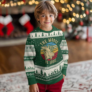 Funny The Moose Is Loose Ugly Christmas Sweater Moose Lover Retro Vintage TS11 Forest Green Beige Print Your Wear