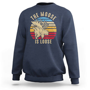 Funny The Moose Is Loose Sweatshirt Moose Lover Retro Vintage TS11 Navy Print Your Wear