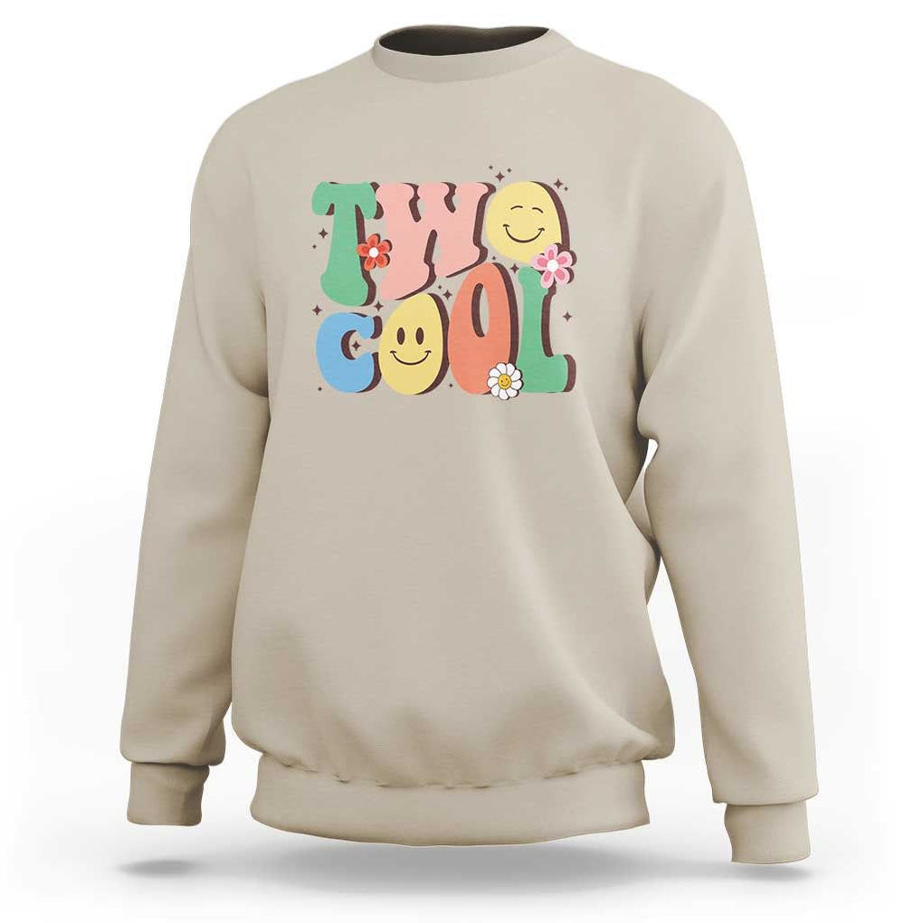 Second Birthday Sweatshirt Two Cool Gift 2 Years Old Retro Groovy TS11 Sand Print Your Wear