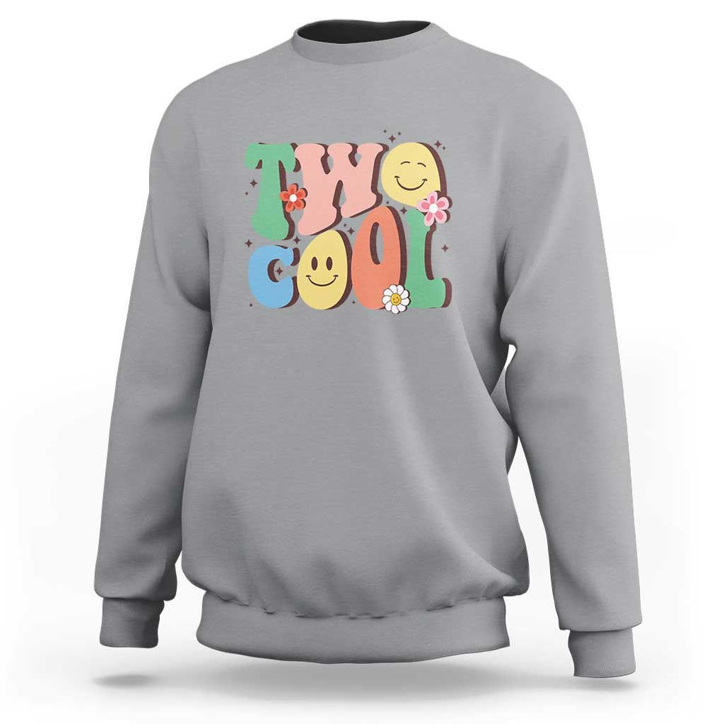 Second Birthday Sweatshirt Two Cool Gift 2 Years Old Retro Groovy TS11 Sport Gray Print Your Wear