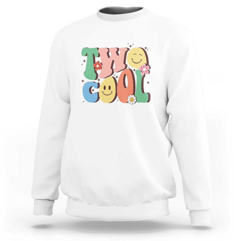 Second Birthday Sweatshirt Two Cool Gift 2 Years Old Retro Groovy TS11 White Print Your Wear