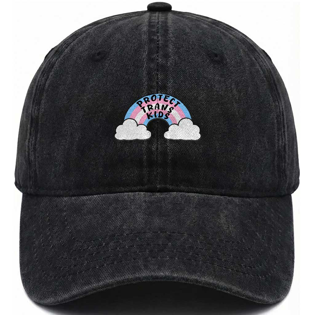 Funny Protect Trans Kids Washed Cotton Baseball Cap LGBT Pride Rainbow TS11 Print Your Wear