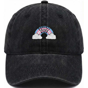 Funny Protect Trans Kids Washed Cotton Baseball Cap LGBT Pride Rainbow TS11 Print Your Wear
