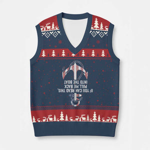 Funny Boating Captain V-Neck Knit Sweater Vest If You Can Read This Pull Me Back Into The Boat TS11 Navy Red Print Your Wear