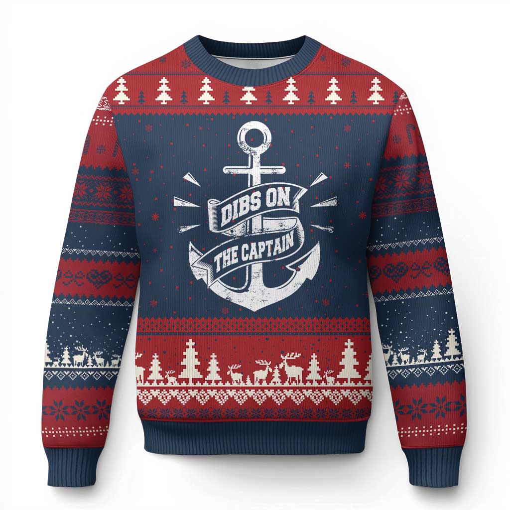 Funny Dibs On The Captain Ugly Christmas Sweater Boating Boat Lover Vintage Anchor TS11 Navy Red Print Your Wear