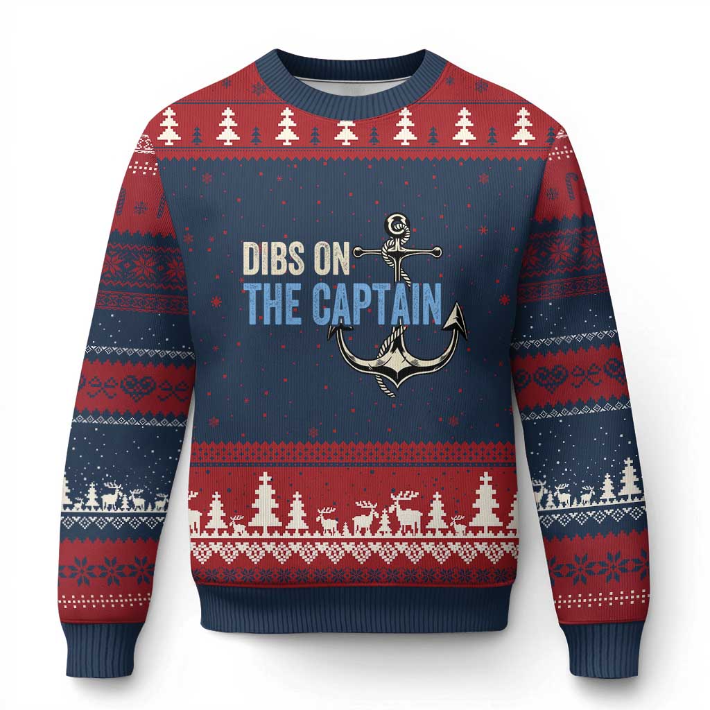 Funny Dibs On The Captain Ugly Christmas Sweater Boating Boat Lover Anchor TS11 Navy Red Print Your Wear