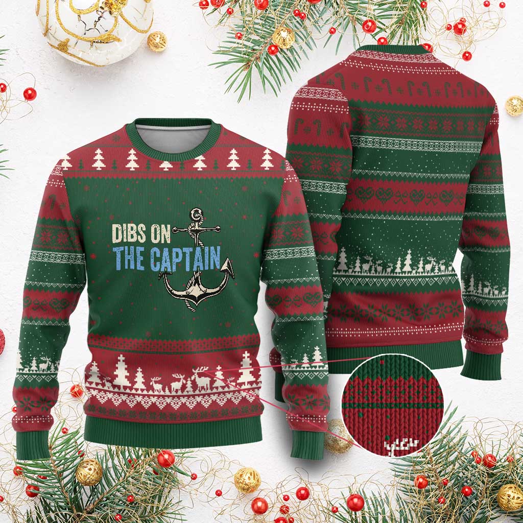 Funny Dibs On The Captain Ugly Christmas Sweater Boating Boat Lover Anchor TS11 Red Green Print Your Wear