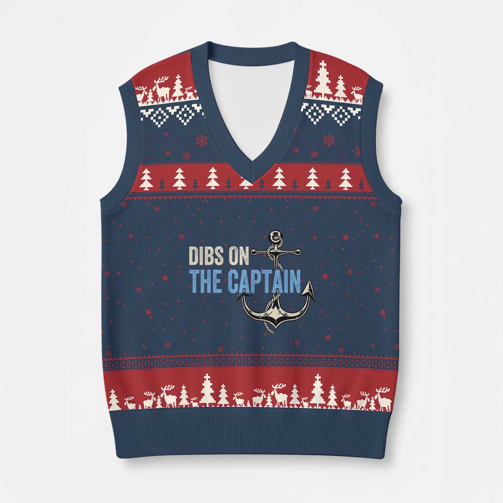 Funny Dibs On The Captain V-Neck Knit Sweater Vest Boating Boat Lover Anchor TS11 Navy Red Print Your Wear