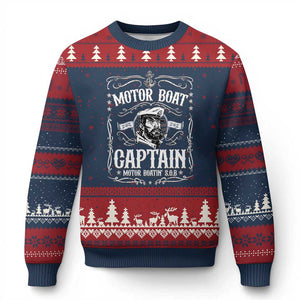 Funny Motor Boat Captain Ugly Christmas Sweater Pontoon Boating Motor Boatin Lake TS11 Navy Red Print Your Wear