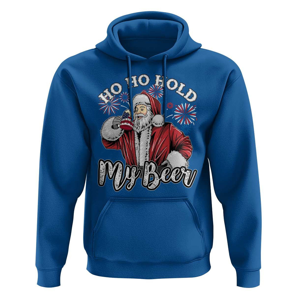 Christmas In July Hoodie Ho Ho Hold My Beer Summer Santa USA Flag 4th Of July TS11 Royal Blue Print Your Wear