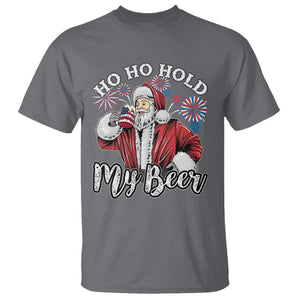 Christmas In July T Shirt Ho Ho Hold My Beer Summer Santa USA Flag 4th Of July TS11 Charcoal Print Your Wear