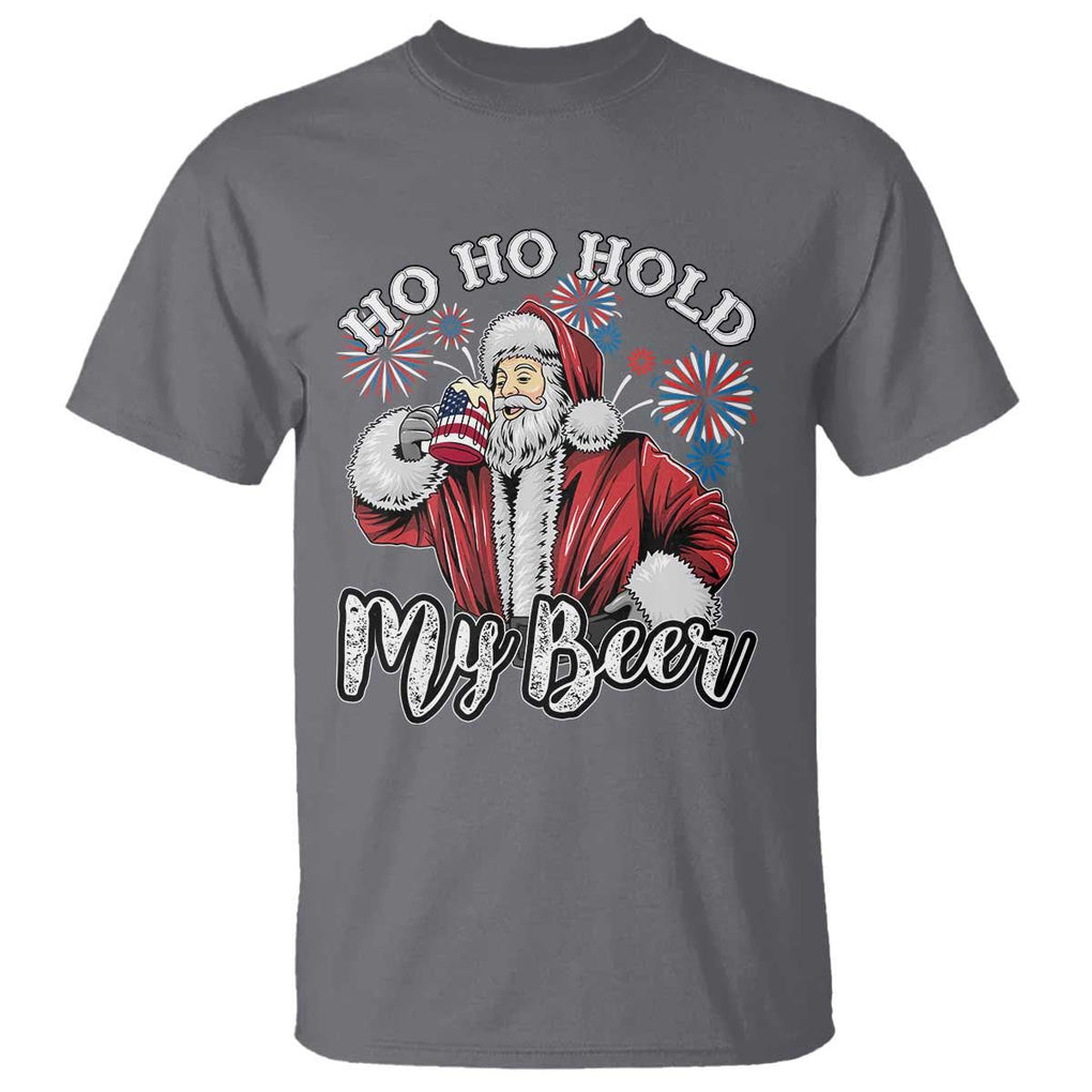 Christmas In July T Shirt Ho Ho Hold My Beer Summer Santa USA Flag 4th Of July TS11 Charcoal Print Your Wear