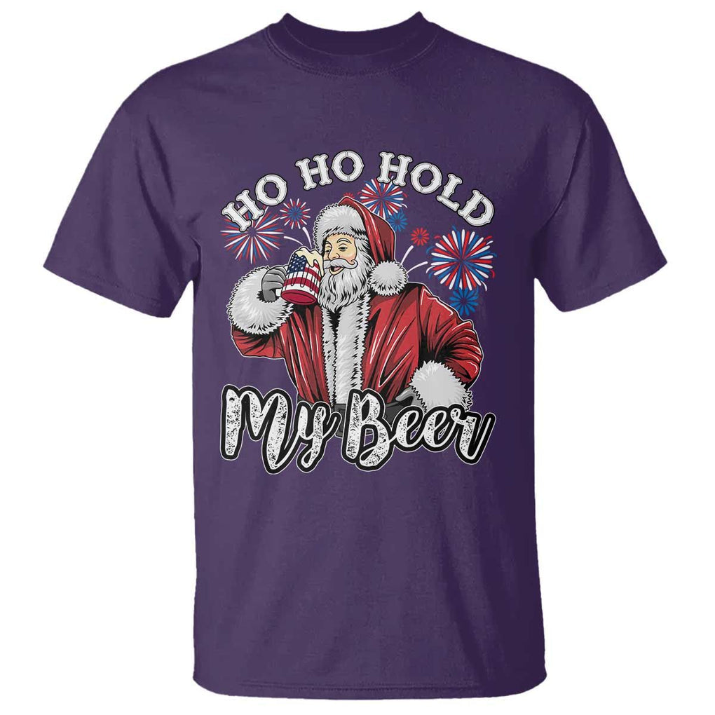 Christmas In July T Shirt Ho Ho Hold My Beer Summer Santa USA Flag 4th Of July TS11 Purple Print Your Wear