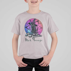 Cat Lover T Shirt For Kid Black Meowgic Pentagram Witchcraft Magic TS11 Ice Gray Print Your Wear