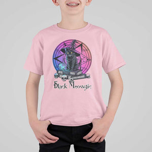 Cat Lover T Shirt For Kid Black Meowgic Pentagram Witchcraft Magic TS11 Light Pink Print Your Wear