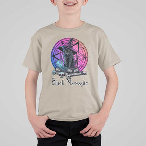 Cat Lover T Shirt For Kid Black Meowgic Pentagram Witchcraft Magic TS11 Sand Print Your Wear