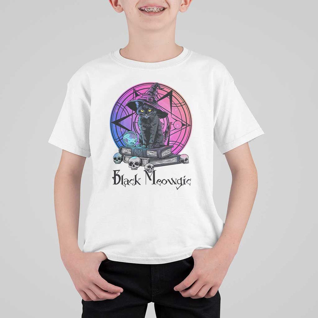 Cat Lover T Shirt For Kid Black Meowgic Pentagram Witchcraft Magic TS11 White Print Your Wear