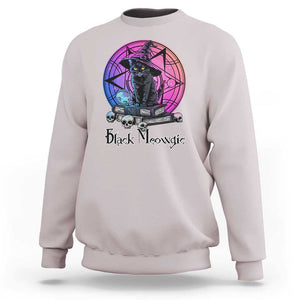 Cat Lover Sweatshirt Black Meowgic Pentagram Witchcraft Magic TS11 Ice Gray Print Your Wear
