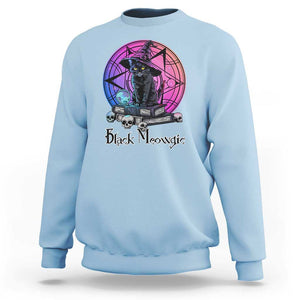 Cat Lover Sweatshirt Black Meowgic Pentagram Witchcraft Magic TS11 Light Blue Print Your Wear