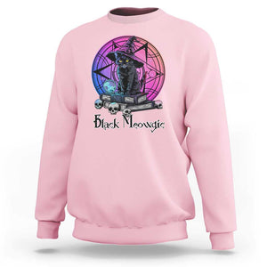 Cat Lover Sweatshirt Black Meowgic Pentagram Witchcraft Magic TS11 Light Pink Print Your Wear