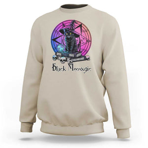 Cat Lover Sweatshirt Black Meowgic Pentagram Witchcraft Magic TS11 Sand Print Your Wear