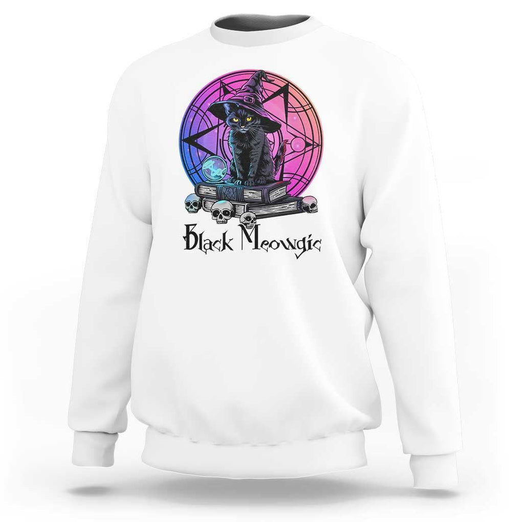 Cat Lover Sweatshirt Black Meowgic Pentagram Witchcraft Magic TS11 White Print Your Wear