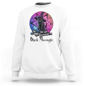 Cat Lover Sweatshirt Black Meowgic Pentagram Witchcraft Magic TS11 White Print Your Wear