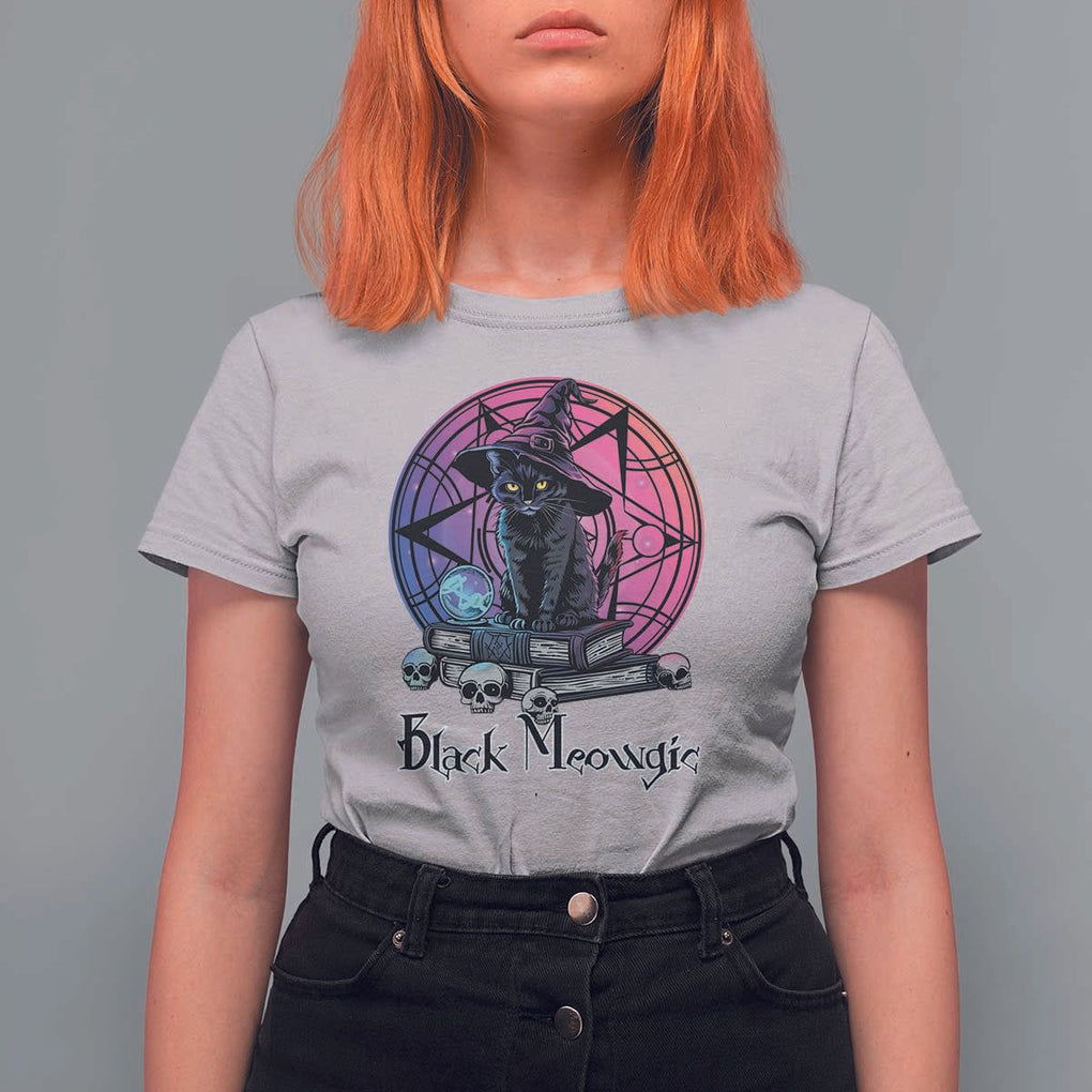 Cat Lover T Shirt For Women Black Meowgic Pentagram Witchcraft Magic TS11 Ice Gray Print Your Wear