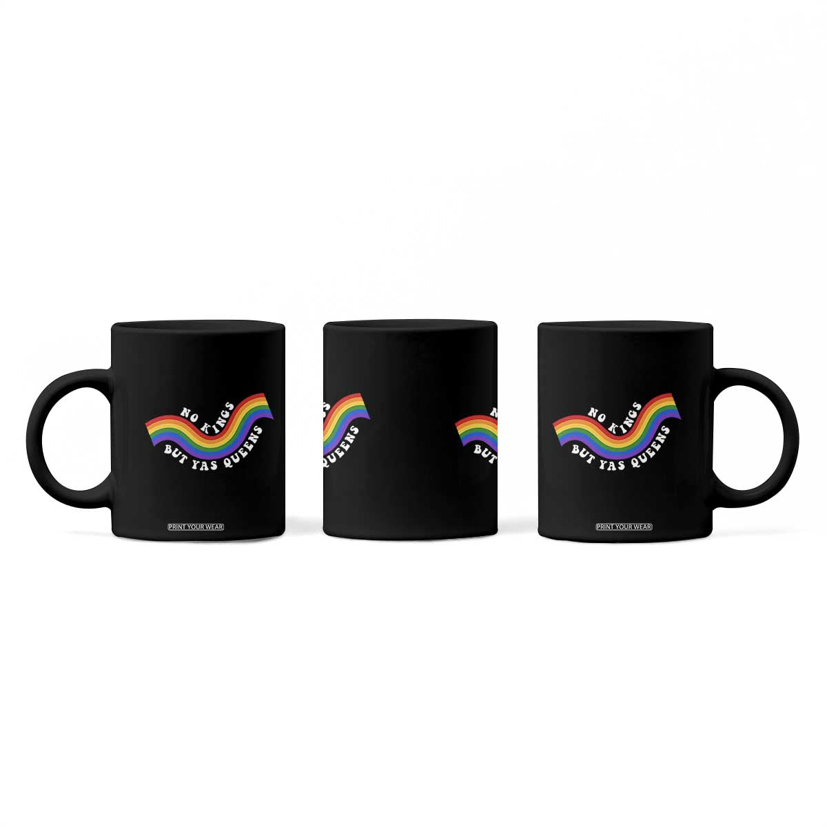 No Kings But Yas Queens LGBTQ Pride Retro Rainbow Coffee Mug