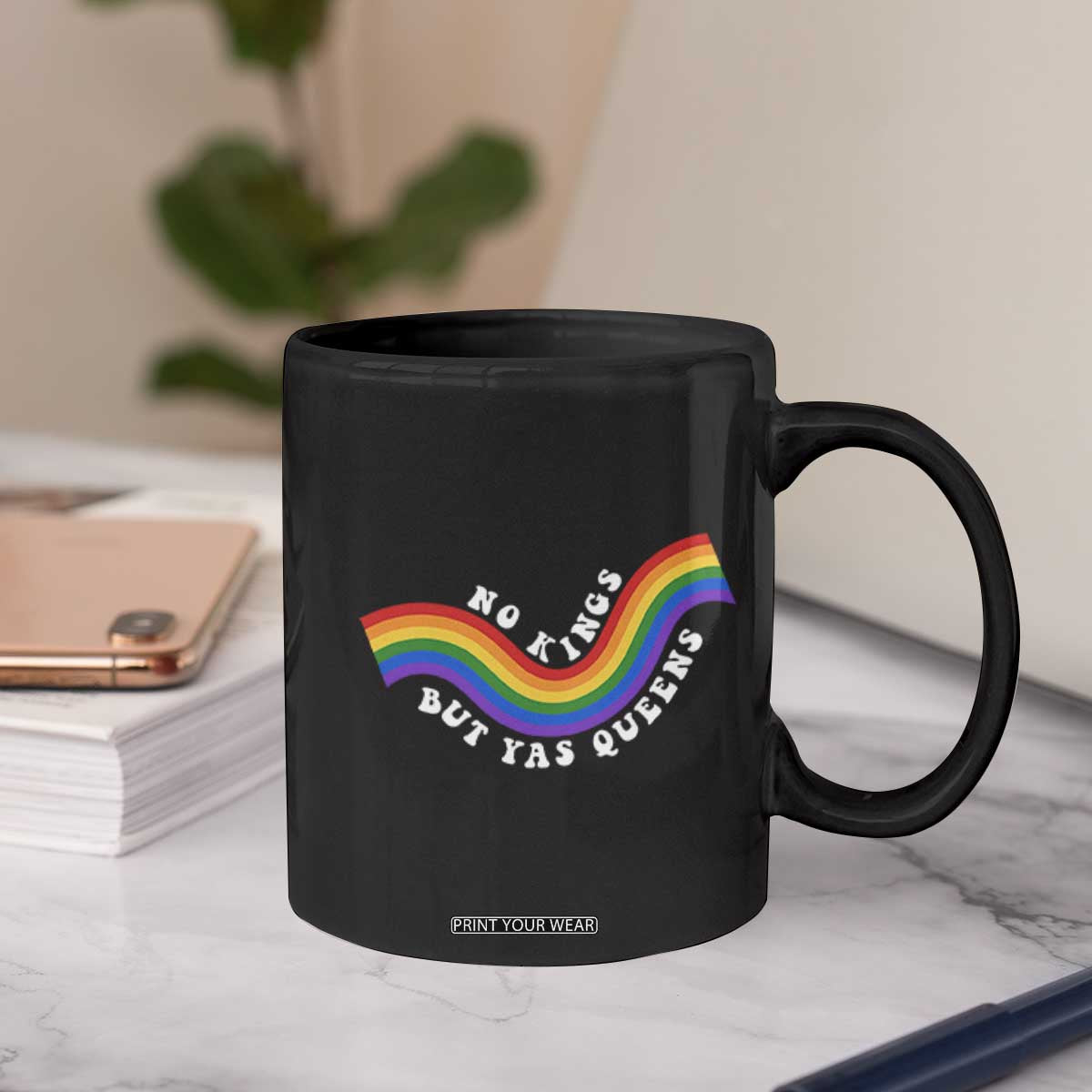 No Kings But Yas Queens LGBTQ Pride Retro Rainbow Coffee Mug