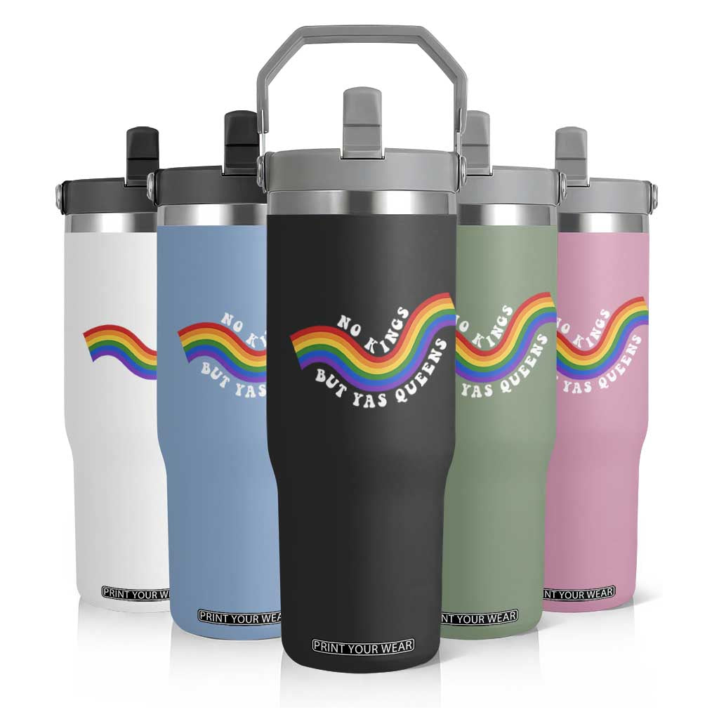 No Kings But Yas Queens LGBTQ Pride Retro Rainbow Flip Straw Tumbler