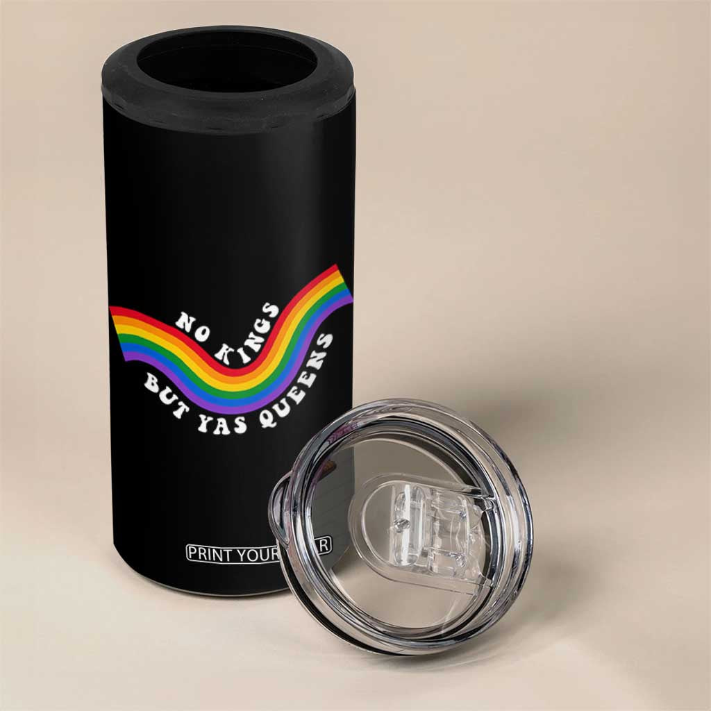 No Kings But Yas Queens LGBTQ Pride Retro Rainbow 4 in 1 Can Cooler Tumbler