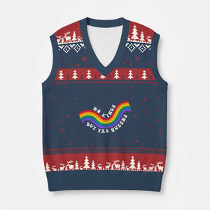 No Kings But Yas Queens LGBTQ Pride Retro Rainbow V-Neck Knit Sweater Vest