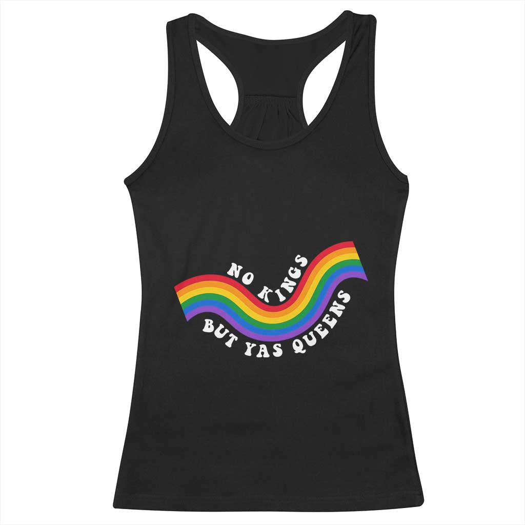 No Kings But Yas Queens LGBTQ Pride Retro Rainbow Racerback Tank Top