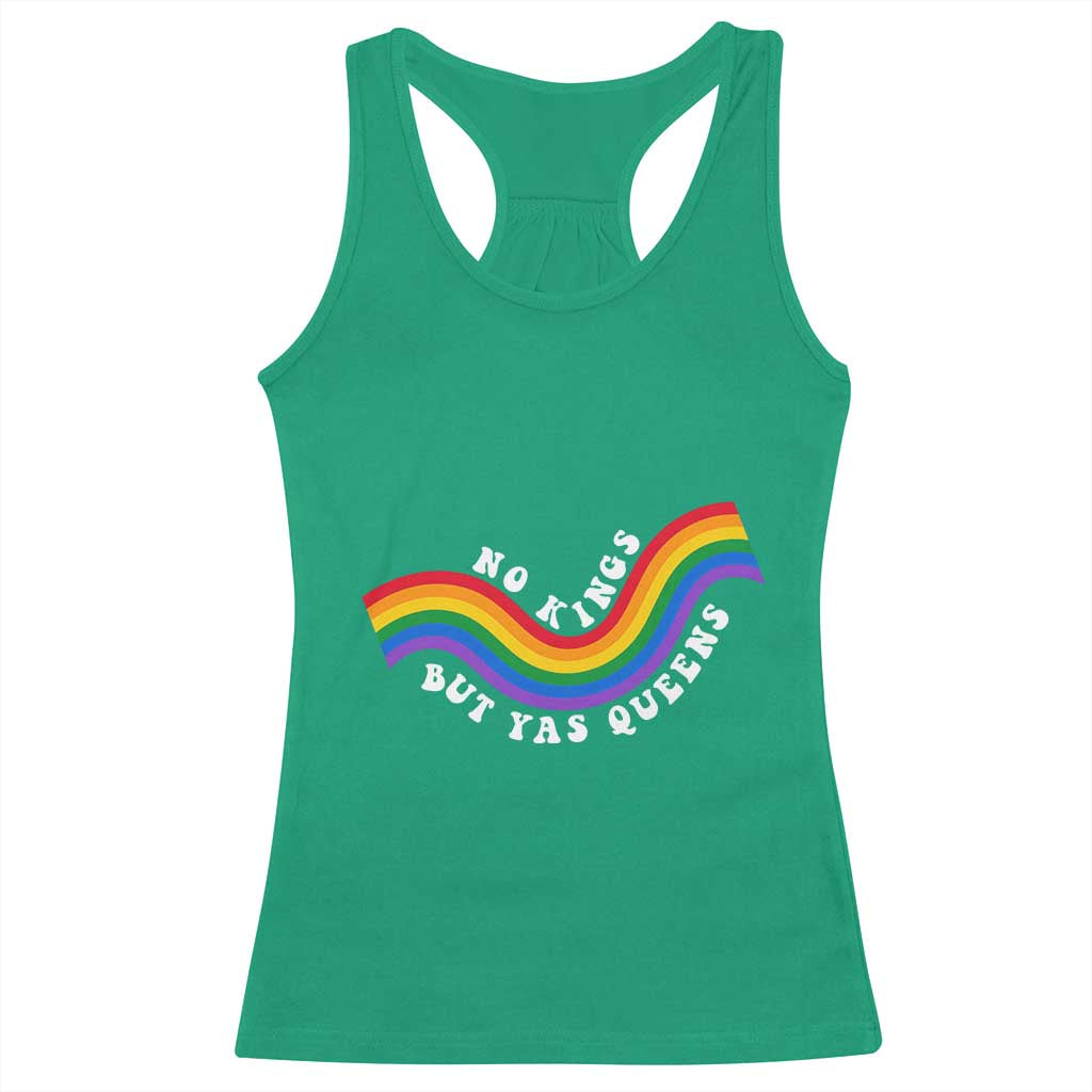 No Kings But Yas Queens LGBTQ Pride Retro Rainbow Racerback Tank Top
