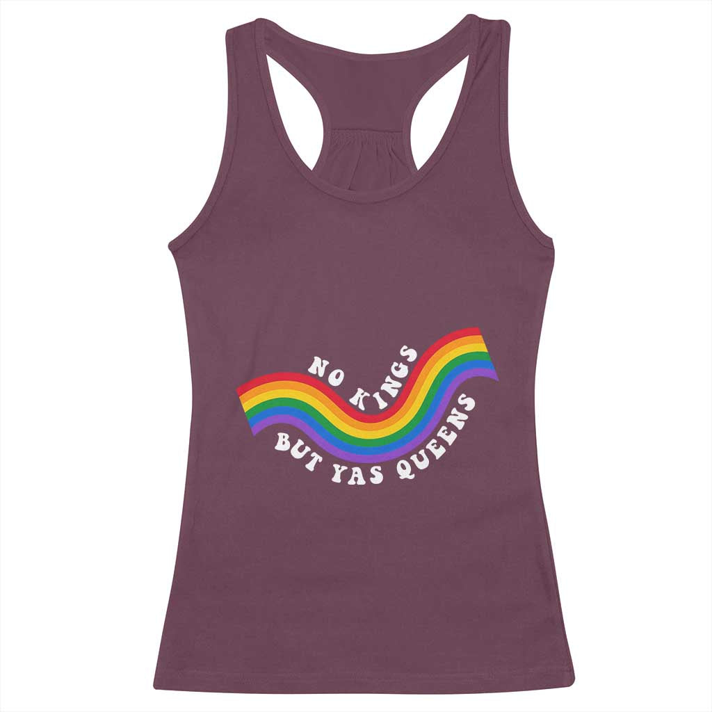 No Kings But Yas Queens LGBTQ Pride Retro Rainbow Racerback Tank Top