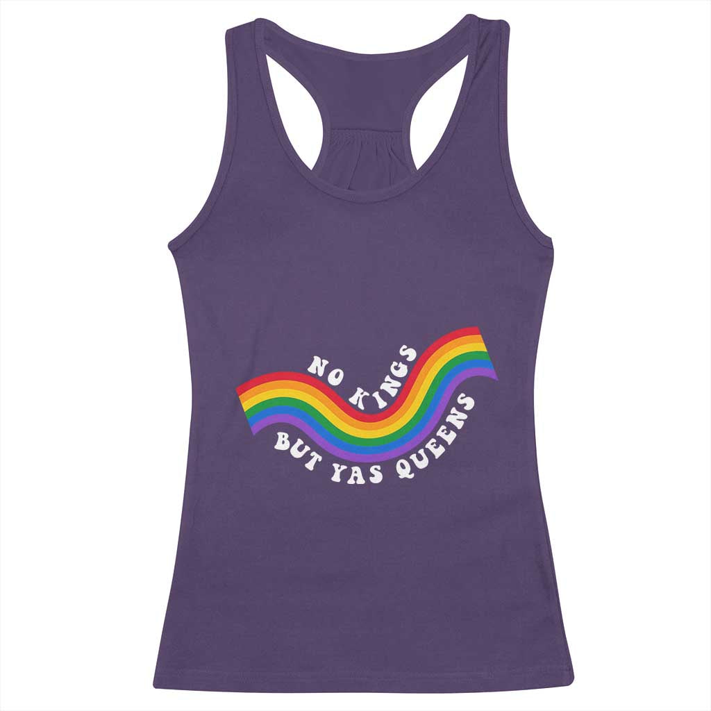 No Kings But Yas Queens LGBTQ Pride Retro Rainbow Racerback Tank Top