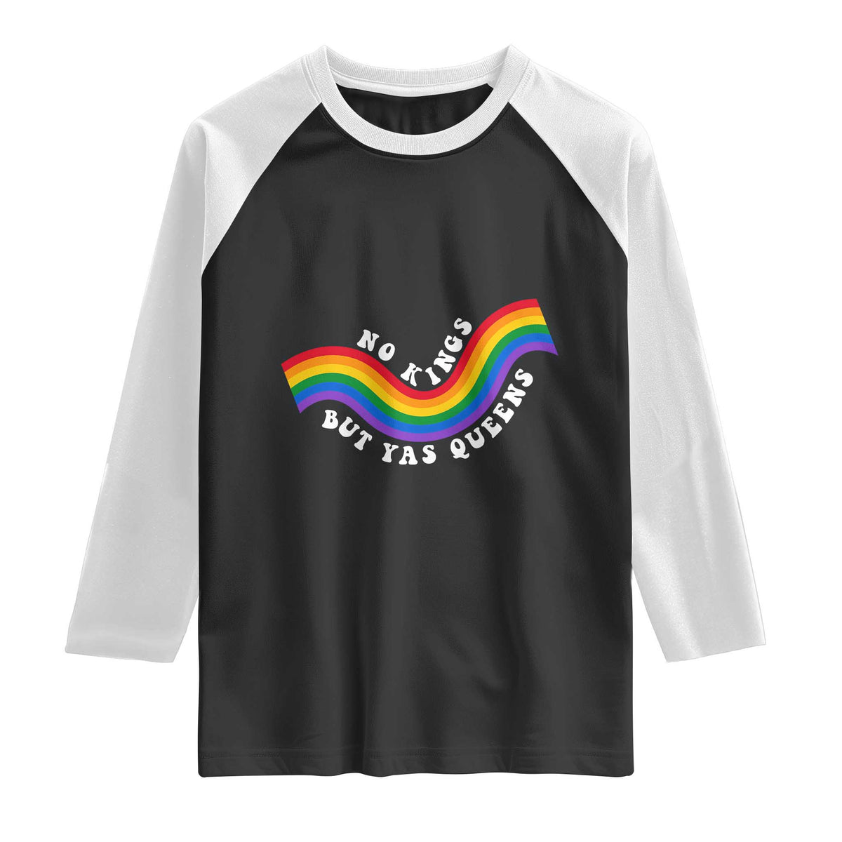 No Kings But Yas Queens LGBTQ Pride Retro Rainbow Raglan Shirt