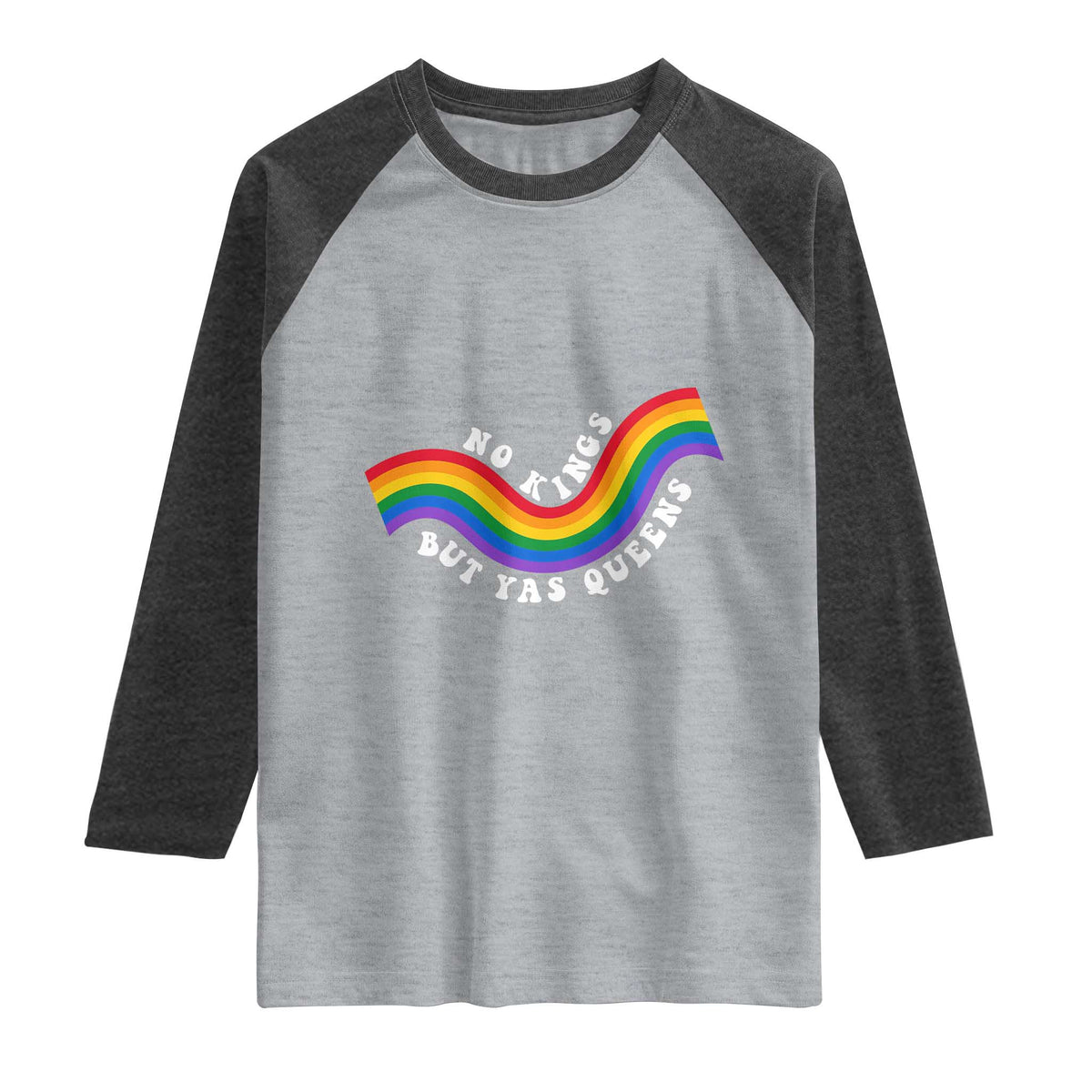 No Kings But Yas Queens LGBTQ Pride Retro Rainbow Raglan Shirt