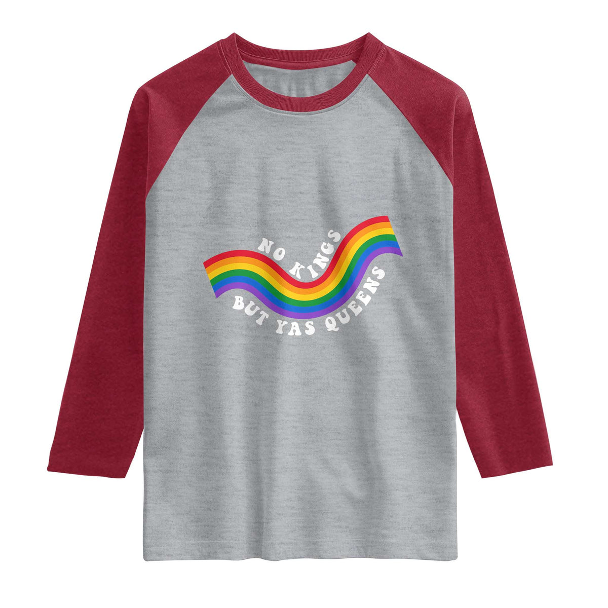 No Kings But Yas Queens LGBTQ Pride Retro Rainbow Raglan Shirt