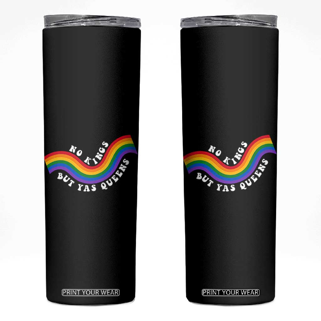 No Kings But Yas Queens LGBTQ Pride Retro Rainbow Skinny Tumbler