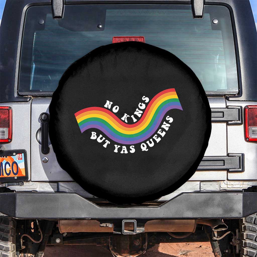 No Kings But Yas Queens LGBTQ Pride Retro Rainbow Spare Tire Cover