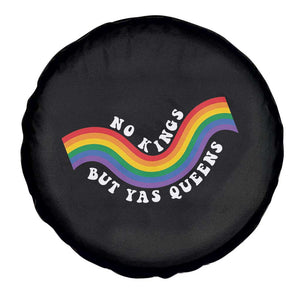 No Kings But Yas Queens LGBTQ Pride Retro Rainbow Spare Tire Cover
