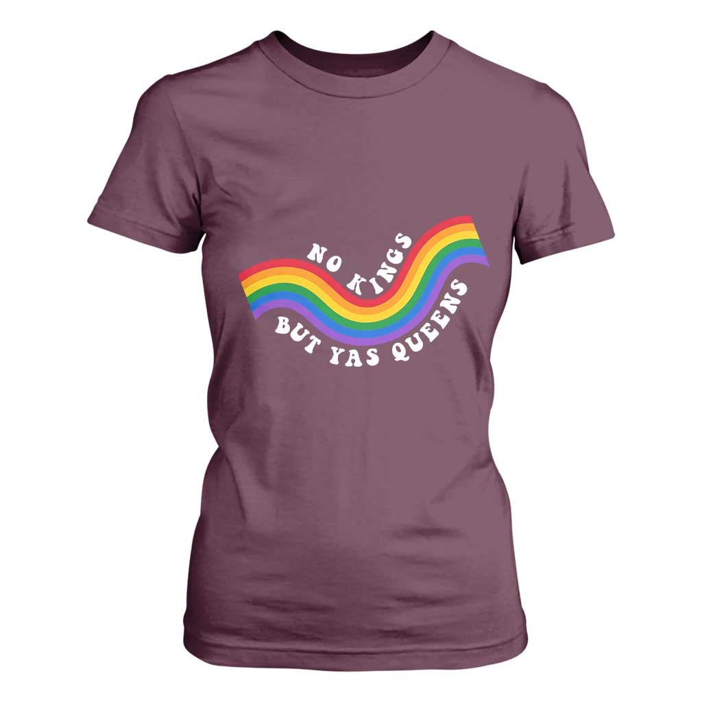 No Kings But Yas Queens LGBTQ Pride Retro Rainbow T Shirt For Women